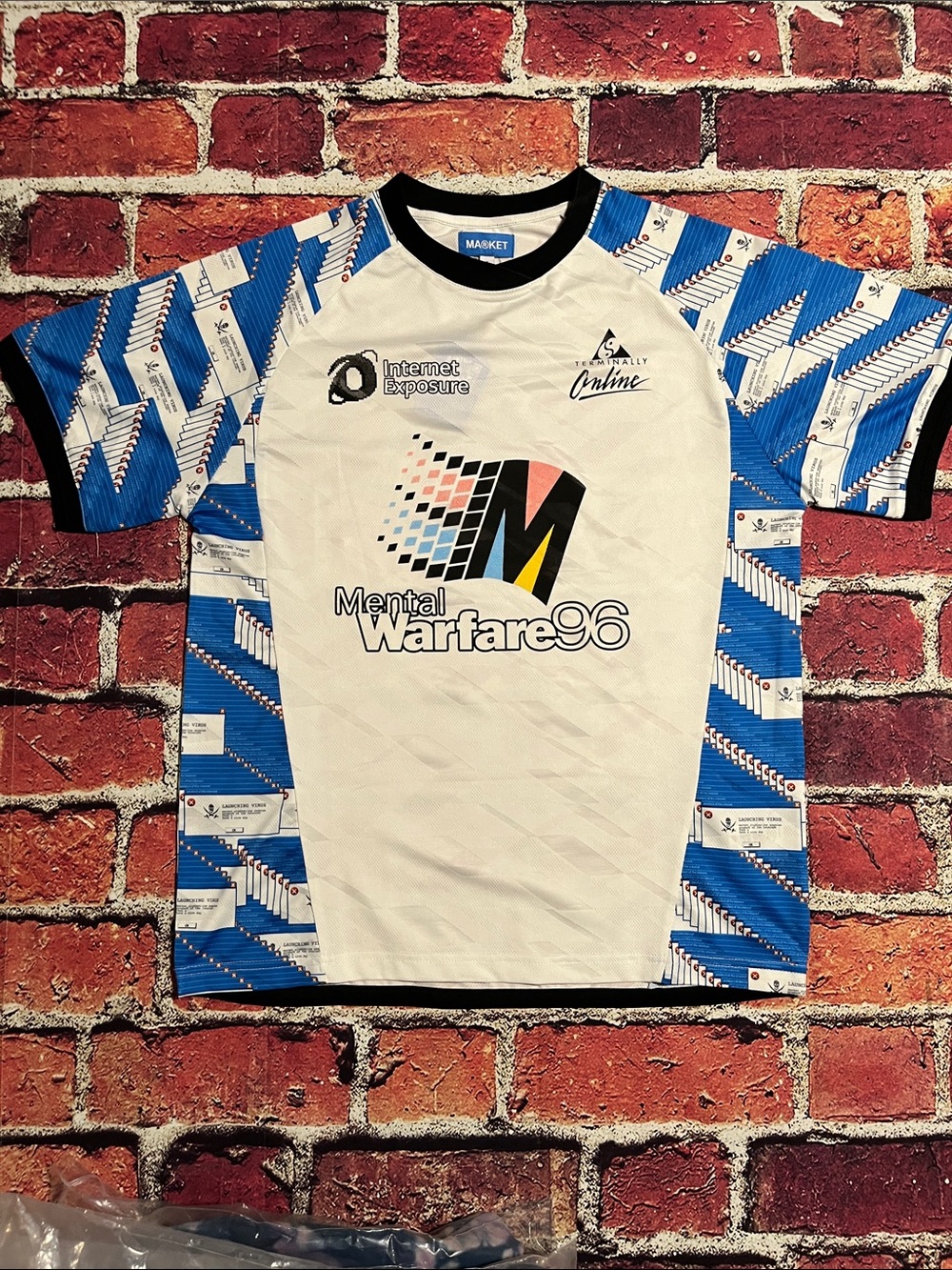 Market White & Blue 'Mental Warfare 96' Graphic Soccer Jersey